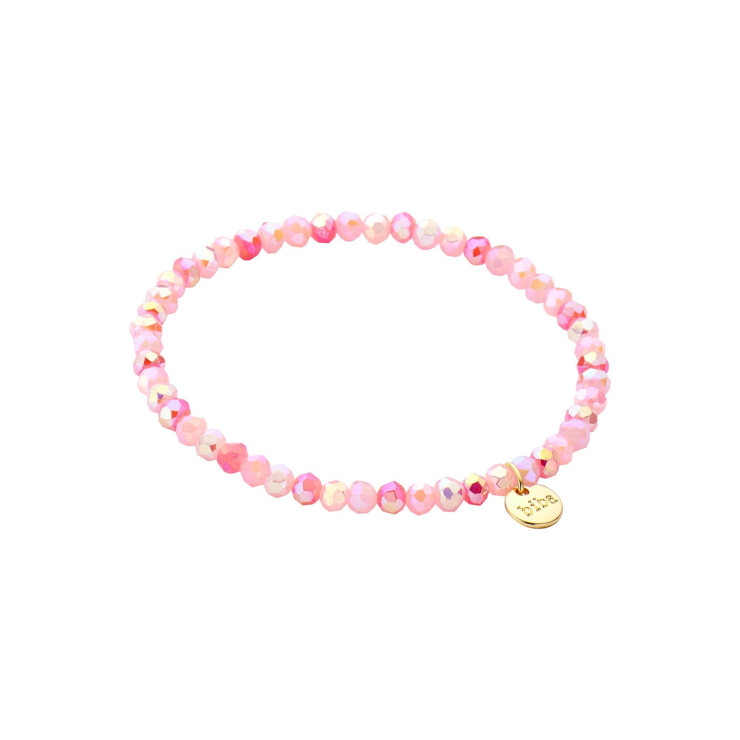 Biba Armband Roze Crystal Beads 18cm - 4mm Elastiek met Gouden Bedel