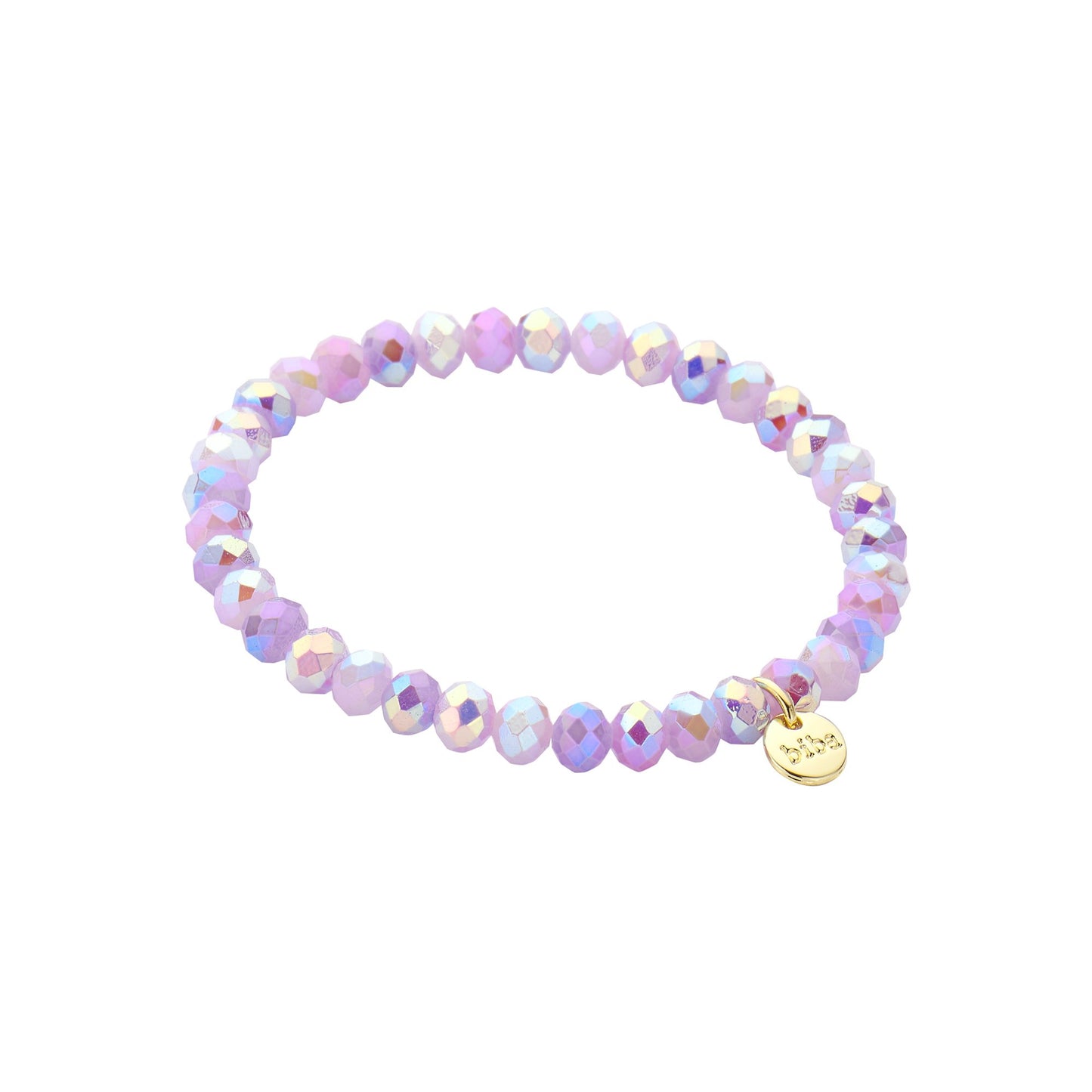Biba Bracelet Purple Crystal Beads 18cm - 6mm Elastic with Gold Charm