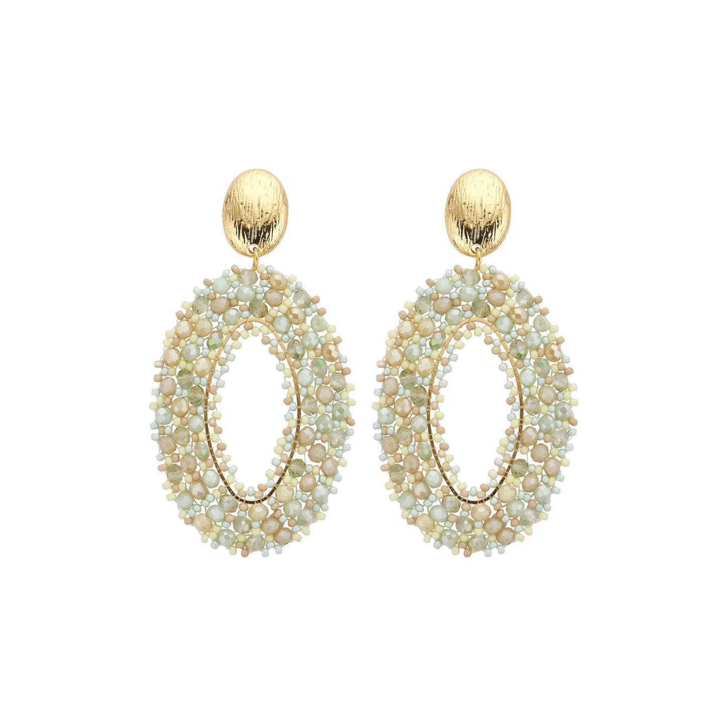 Biba Statement-Ohrringe – Zartes Grün mit luxuriöser Perlenbesatz – 84 x 44 mm