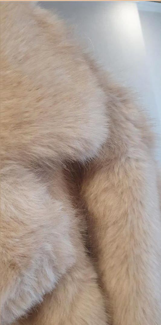 Beige Faux Fur Lange Jas - Luxe Teddy Coat One Size te dragen t/m 42