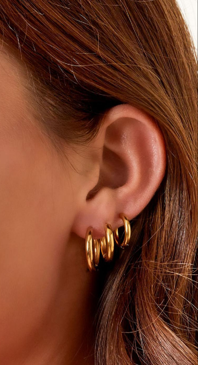 Creolen set 3 hoop oorbellen Goud kleur Stainless Steel