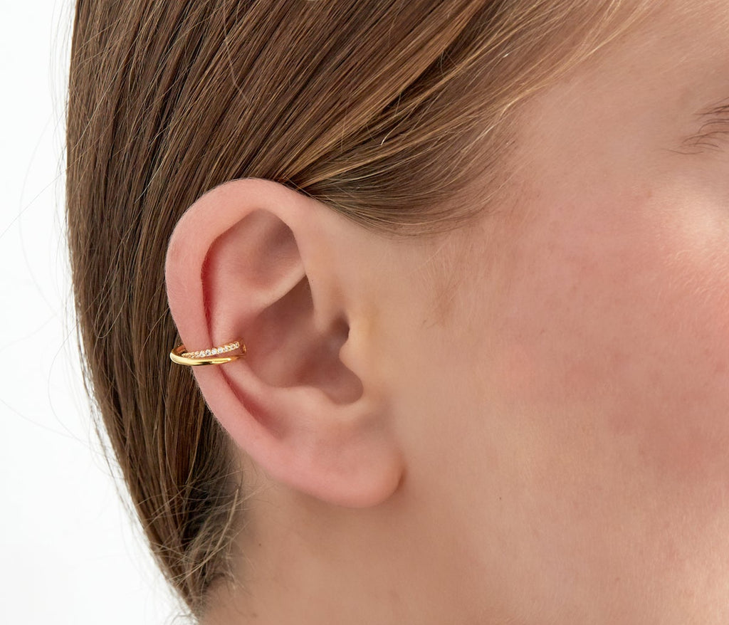 Earcuff Gelaagd Goud - Oormanchet Koper met Zirkoon Steentjes