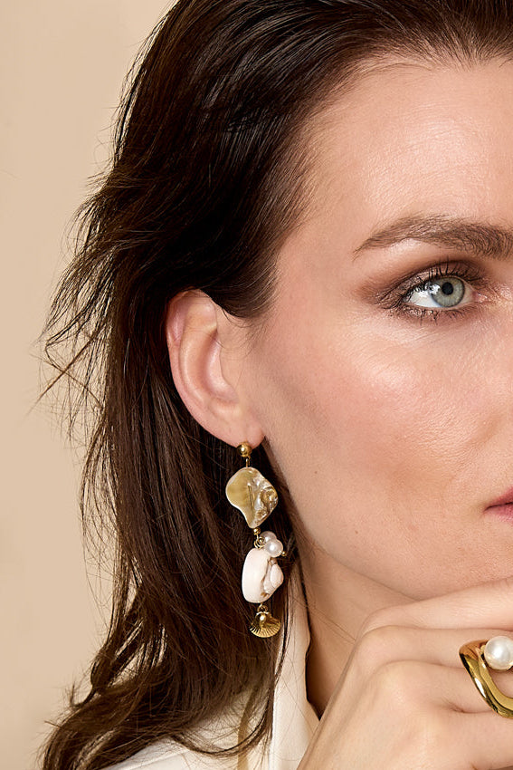 Oorbellen van roestvrij staal met schelpjes, uit de Vacation Daily Romantic-serie voor dames.