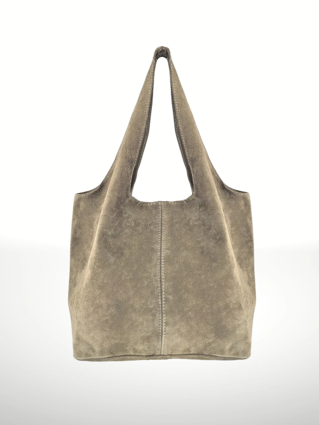 Suède Shopper Licht Taupe met Afneembare Etui - Italian's Leather Collectie