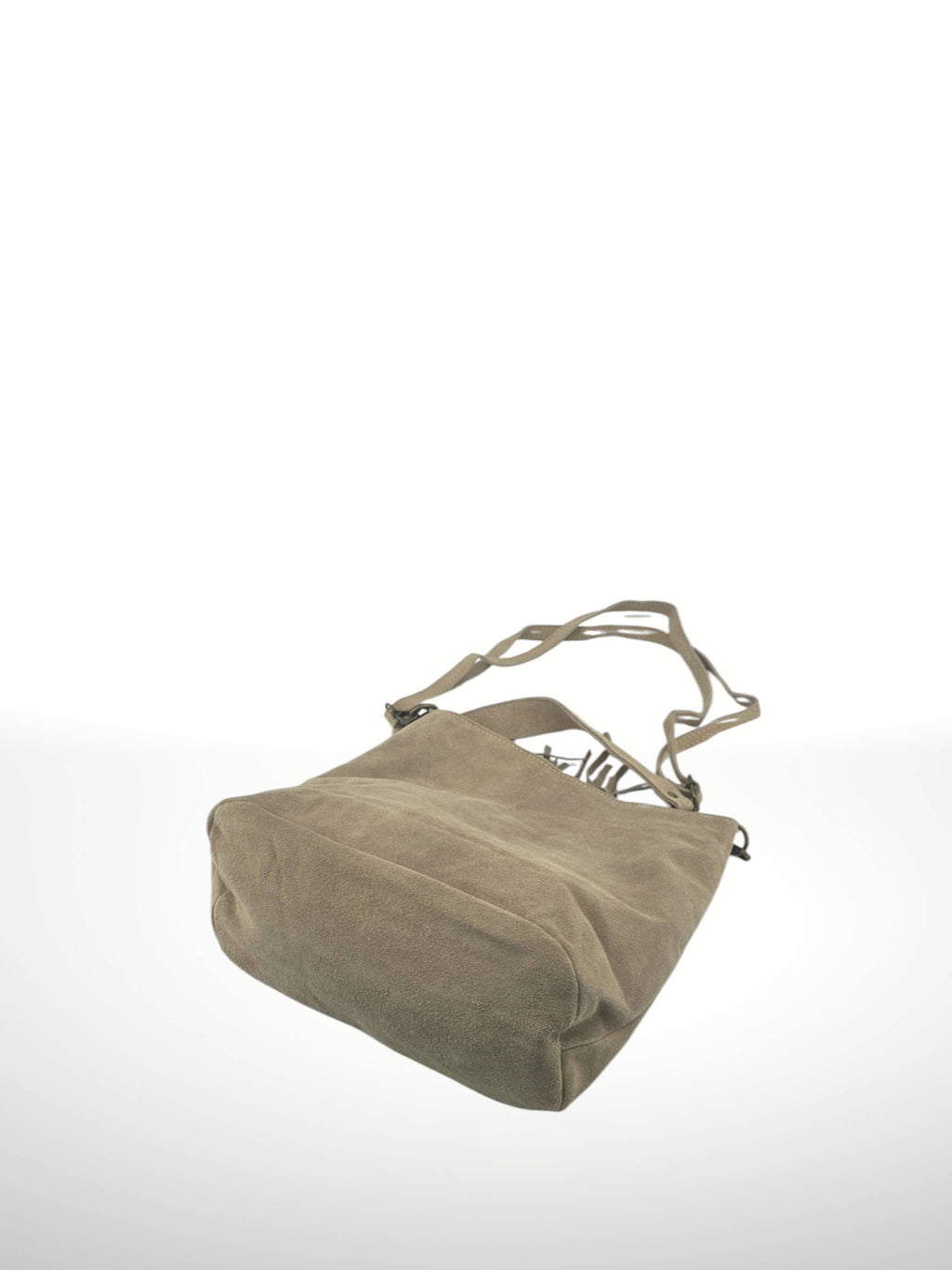 Bohemien Hobo Tas Taupe met Franjes - Echt Suède Rundleer - Italian's Leather Collectie