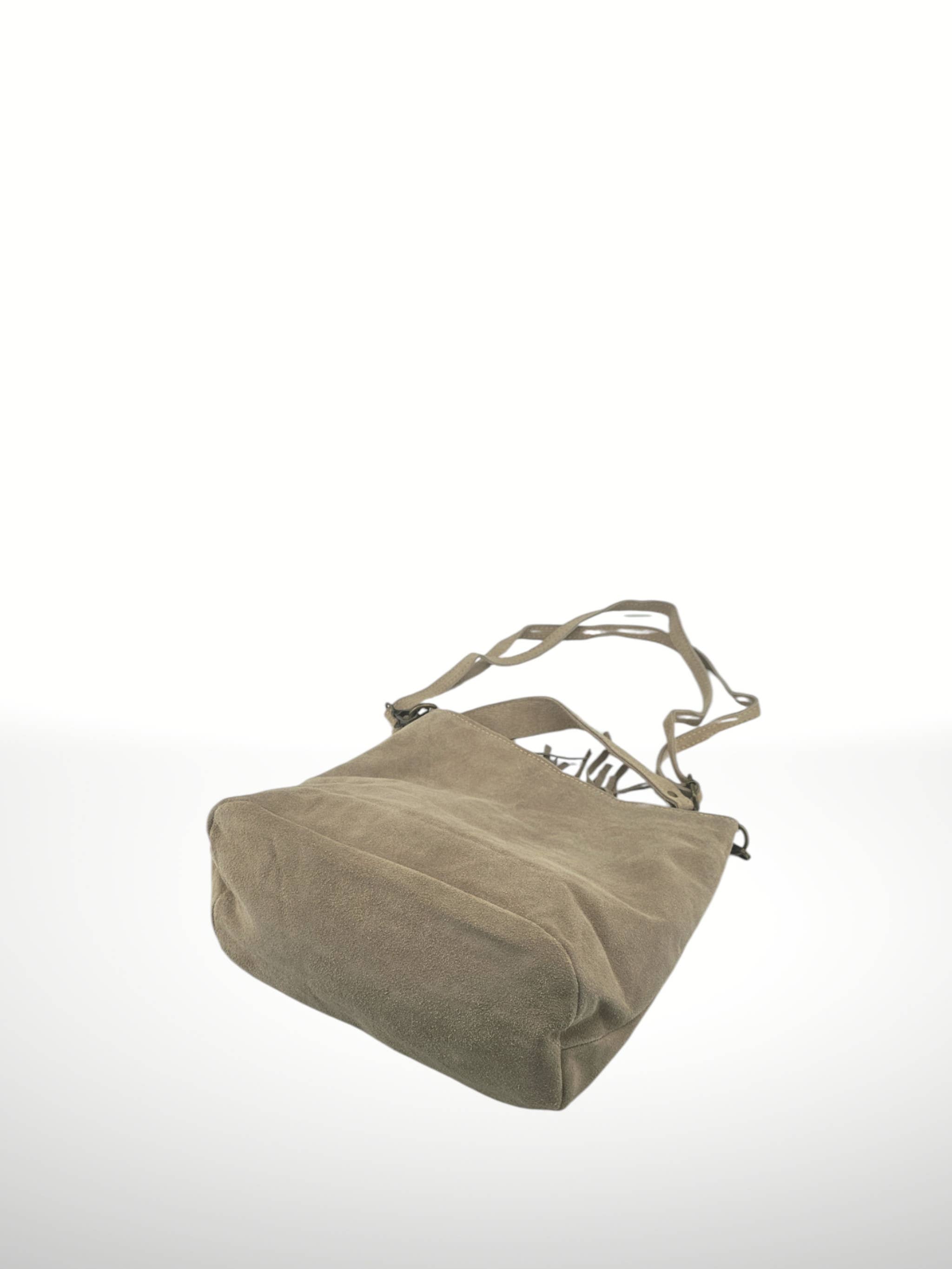Bohemien Hobo Tas Taupe met Franjes - Echt Suède Rundleer - Italian's Leather Collectie