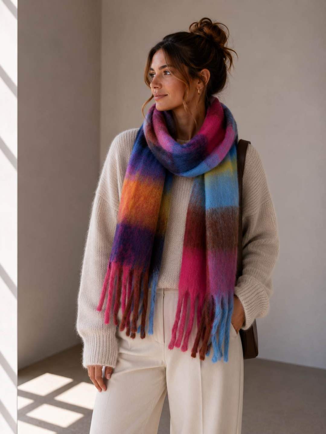 Viscose Sjaal met Franjes – Regenboog Blokken | 210x38cm | Wauw Fashion (nl)