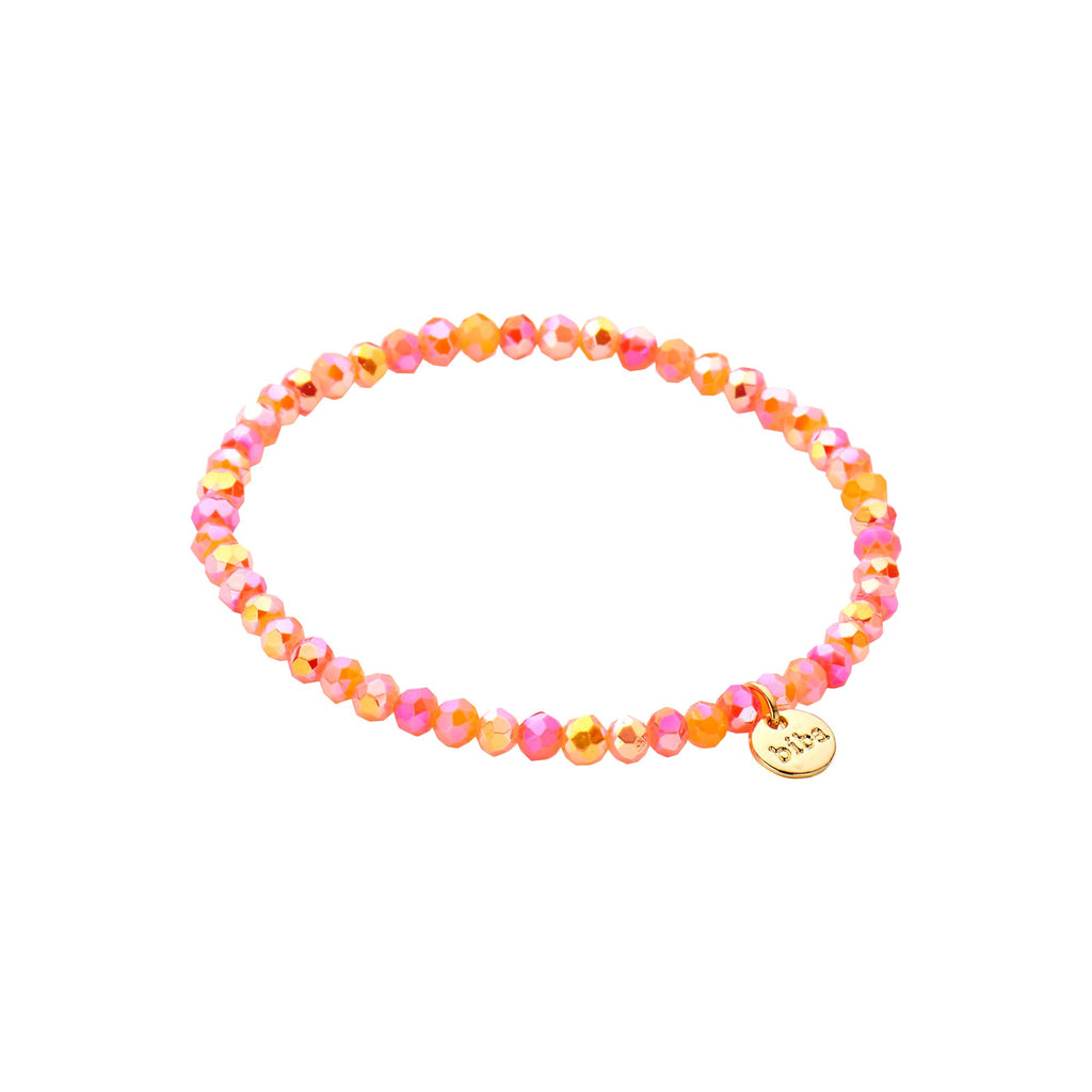 Biba Armband Oranje Crystal Beads 18cm - 4mm Elastiek Gouden Bedel
