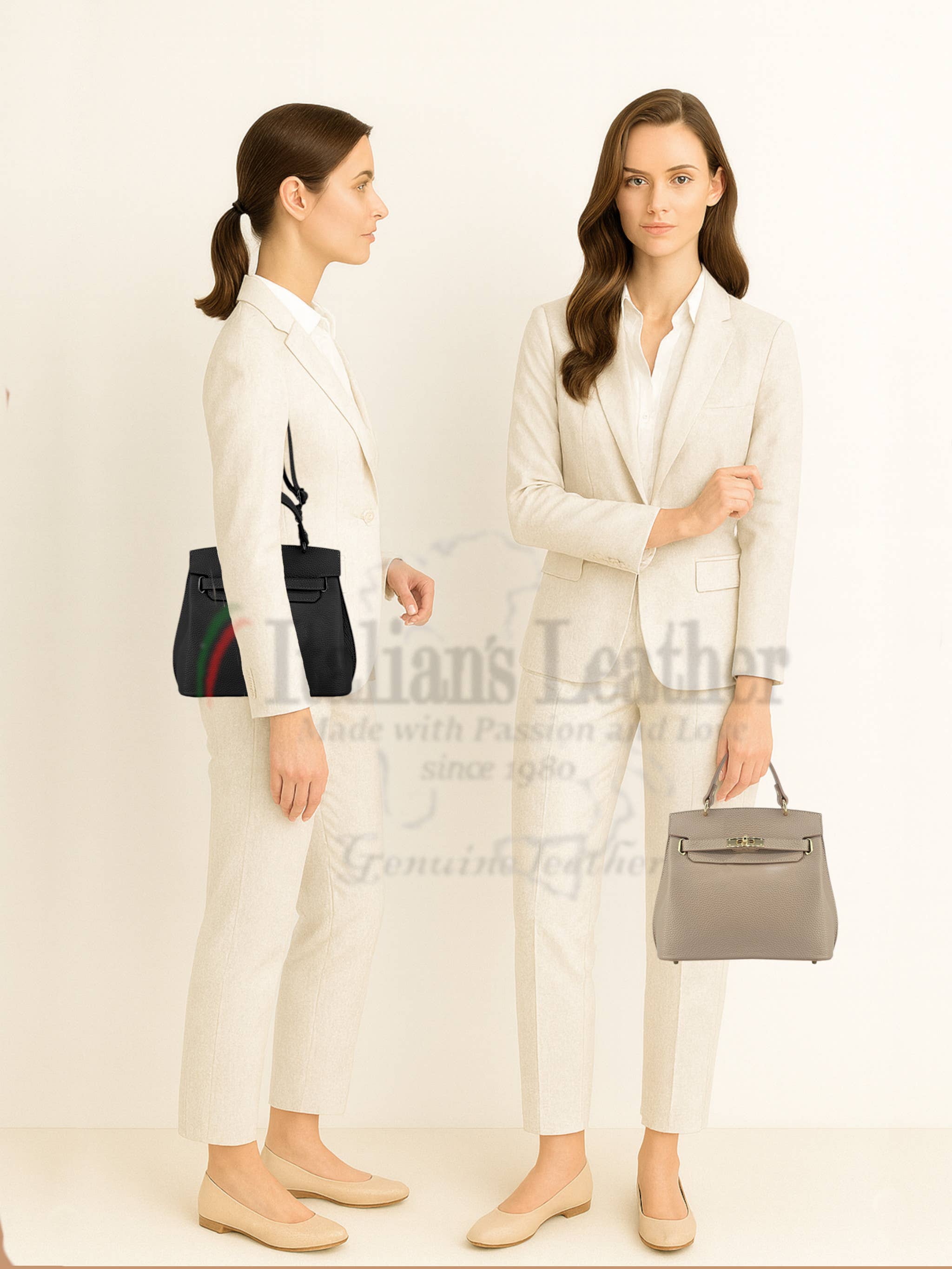 Chocoladebruine Leren Handtas Grace - Italiaans Grained Leather met Trapezium Structuur