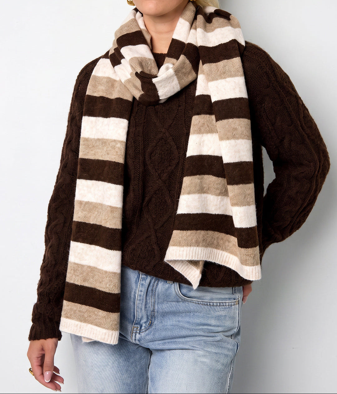 Wintersjaals met strepen, eenvoudig, polyester, geschikt voor dagelijks gebruik.