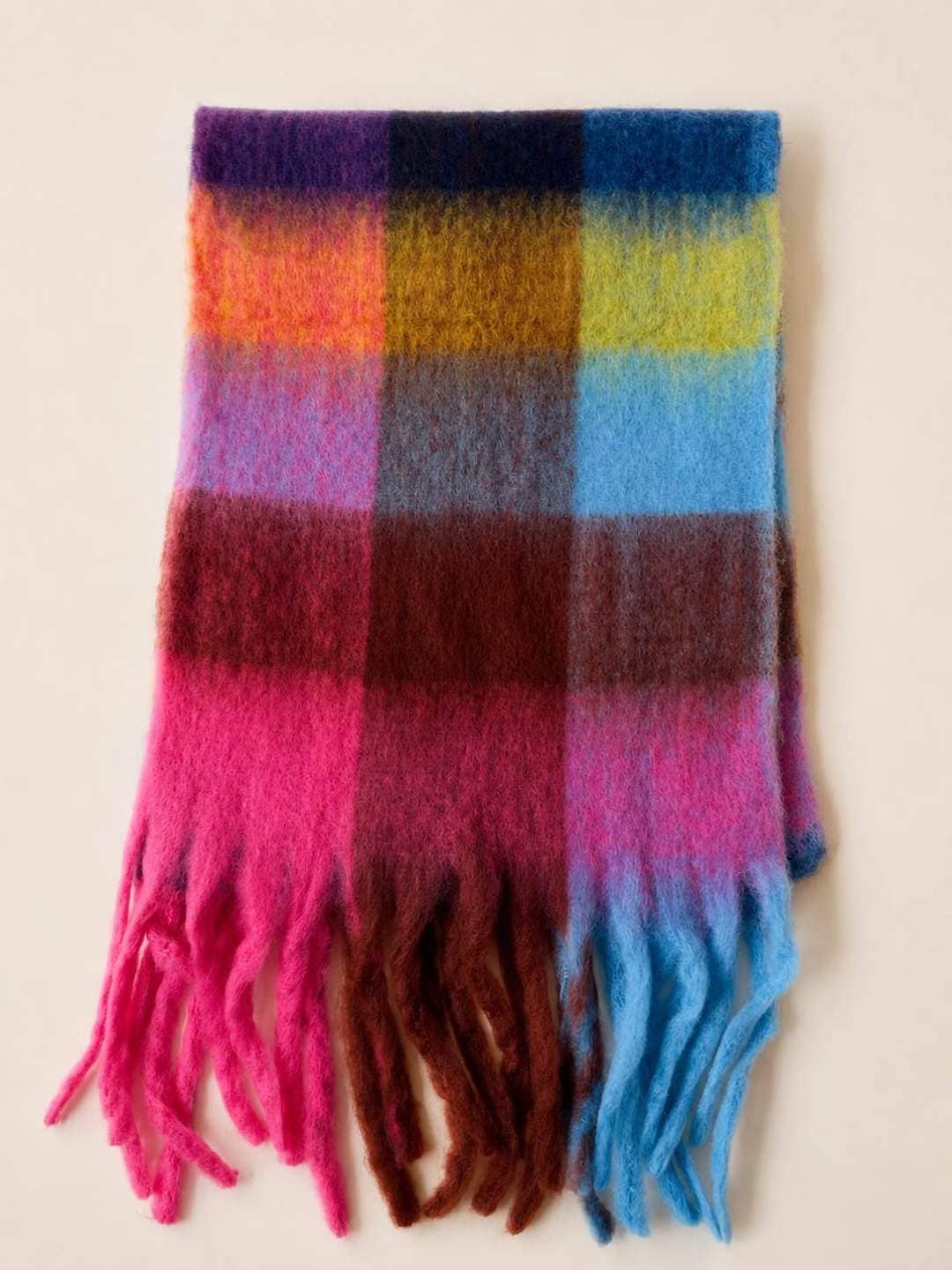 Viscose Sjaal met Franjes – Regenboog Blokken | 210x38cm | Wauw Fashion (nl)