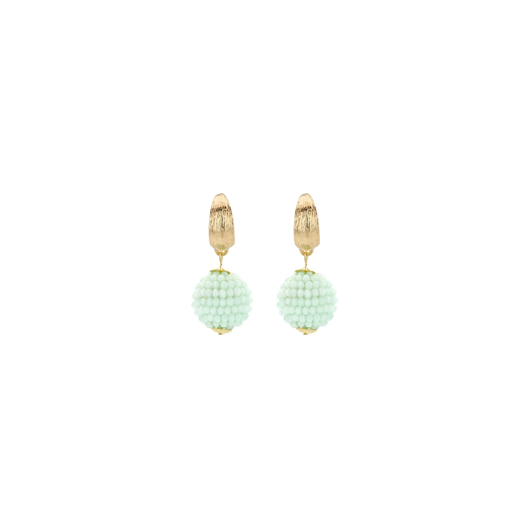Biba Statement Oorbellen Mint Groen Crystal Beads - Goudkleurig 35mm Creool
