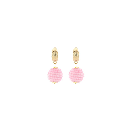 Biba Statement Ohrringe – Goldfarben mit kugelförmigen Perlen in Pink – 33 x 15 mm
