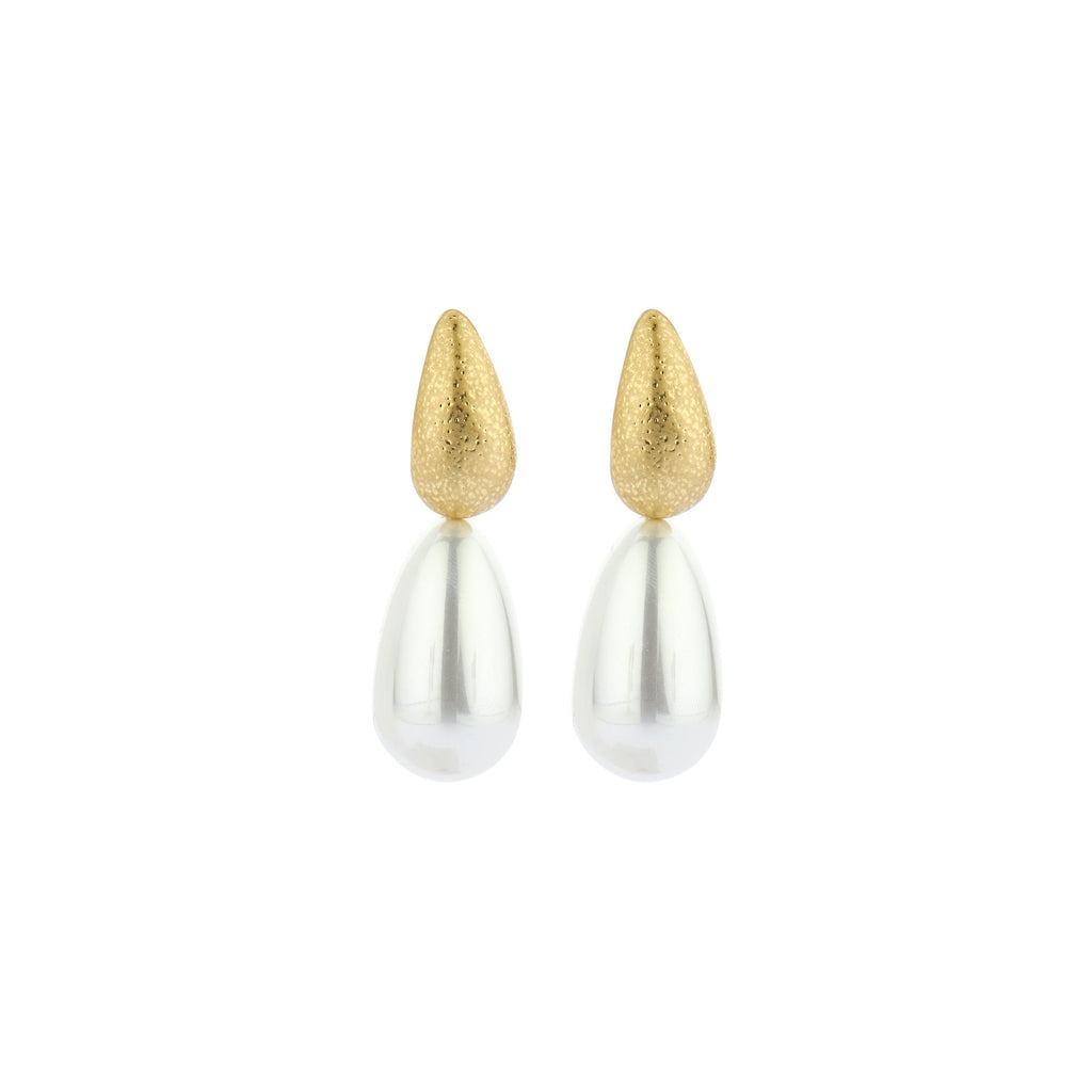 Biba Oorbellen met Glasparel – Lange Gouden Hangers met Witte Parel | 60mm