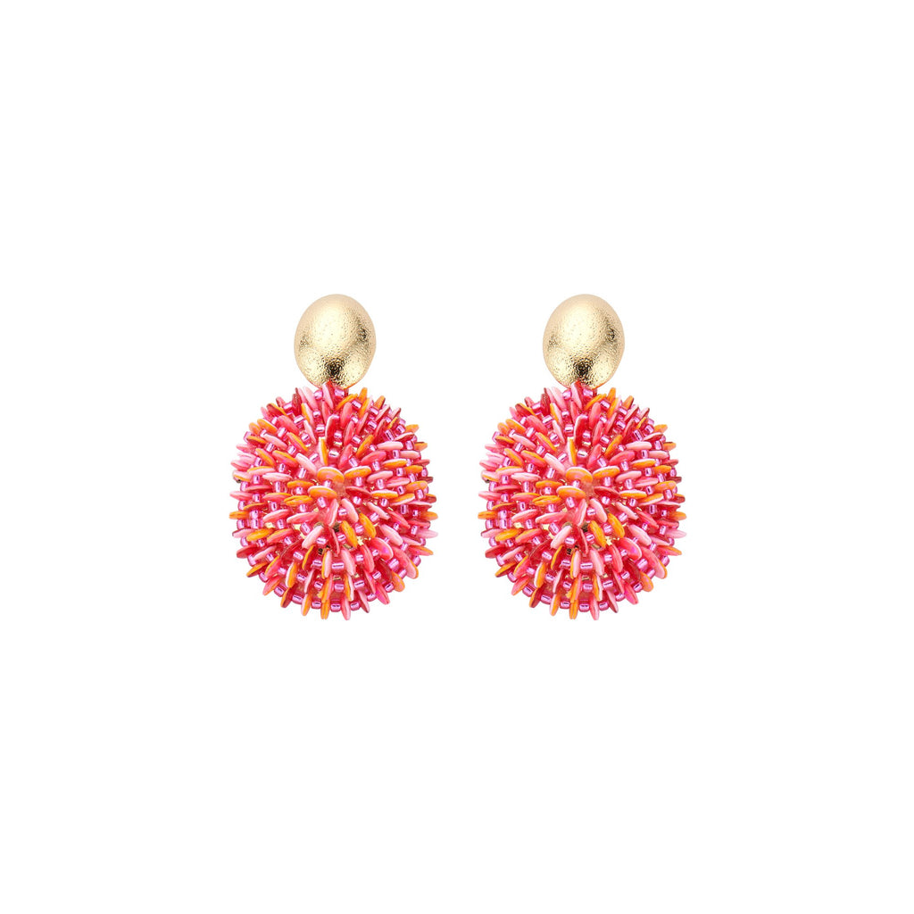 Biba Statement Oorbellen Roze-Oranje - Goudkleurig Metaal met Crystal & Resin