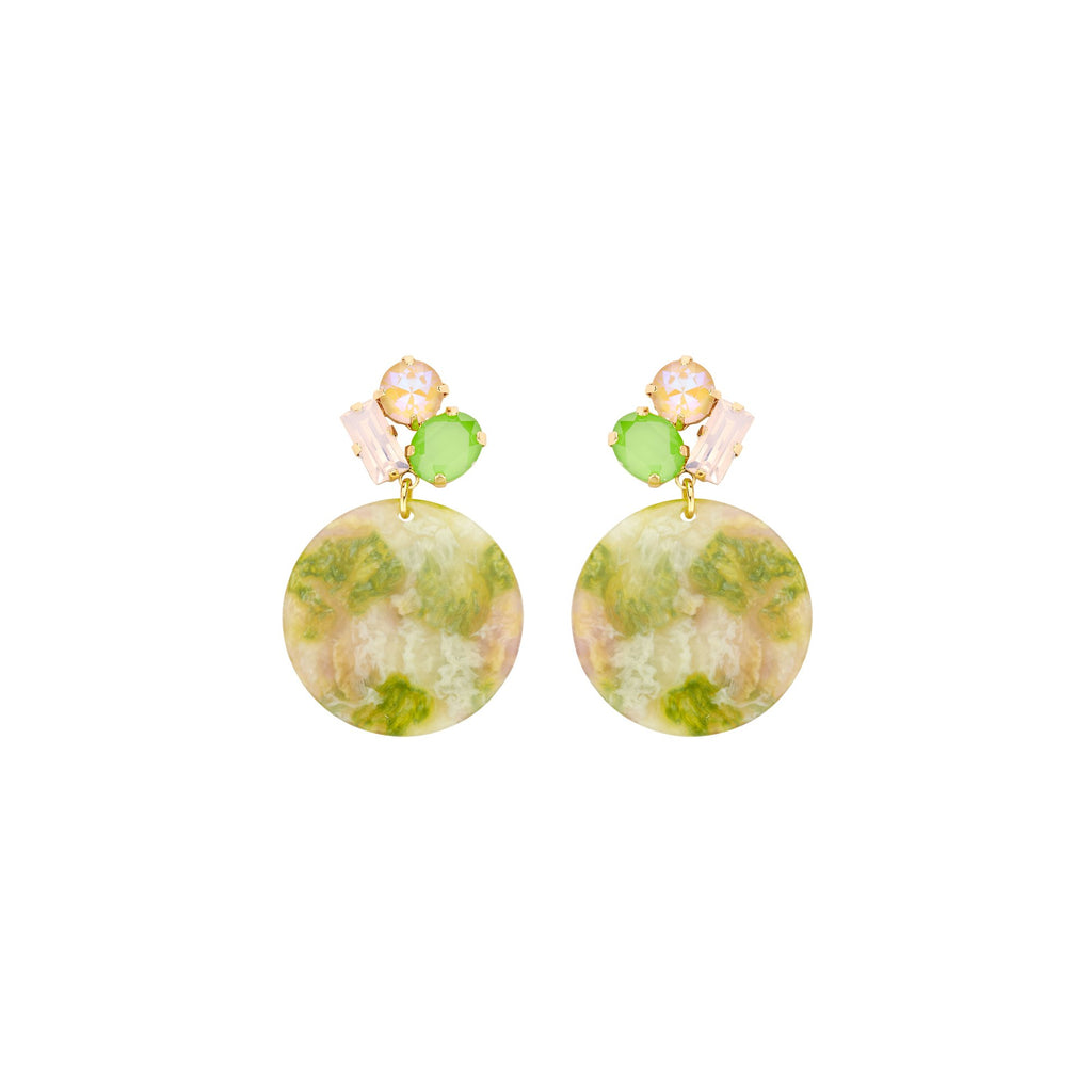 Biba Statement Oorbellen Groen Goudkleurig - 48mm Resin Glas Mix