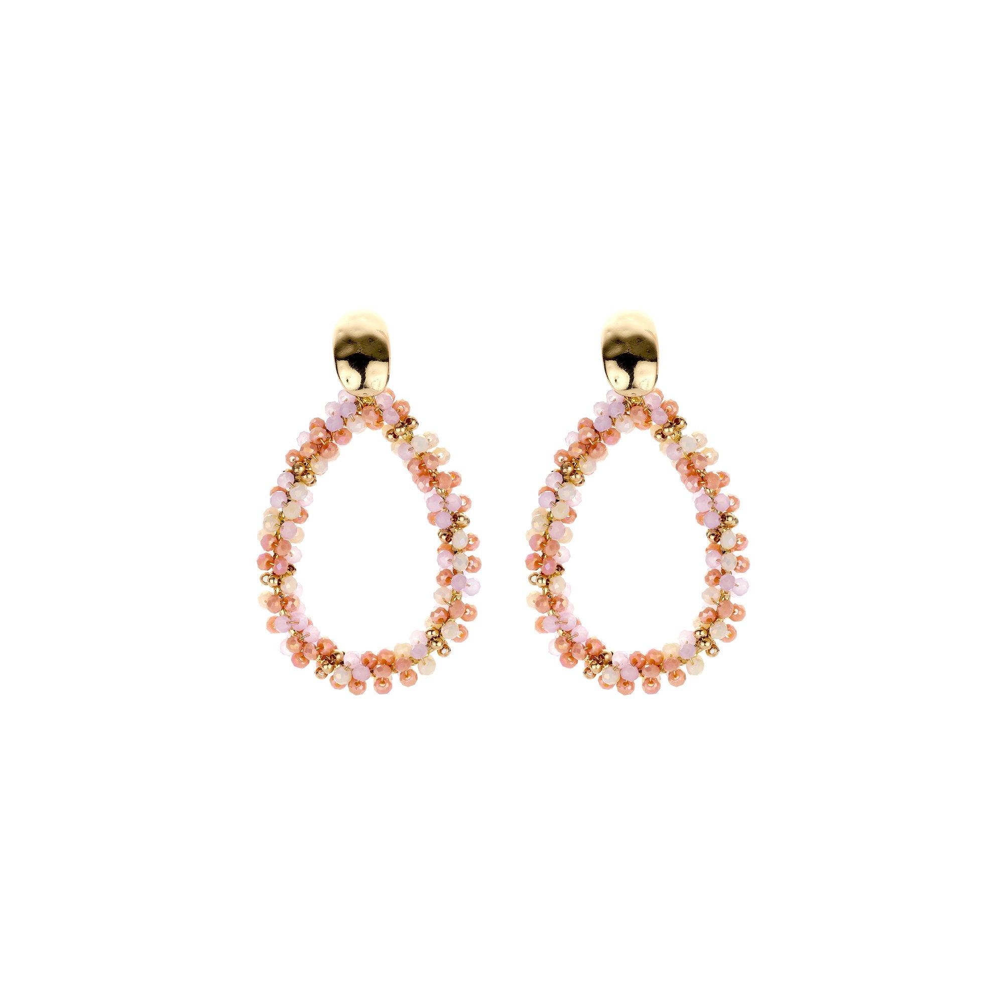 Biba Oorbellen – Zacht Roze & Multi Kleur met Crystal & Acryl | Lange Hangers 56mm