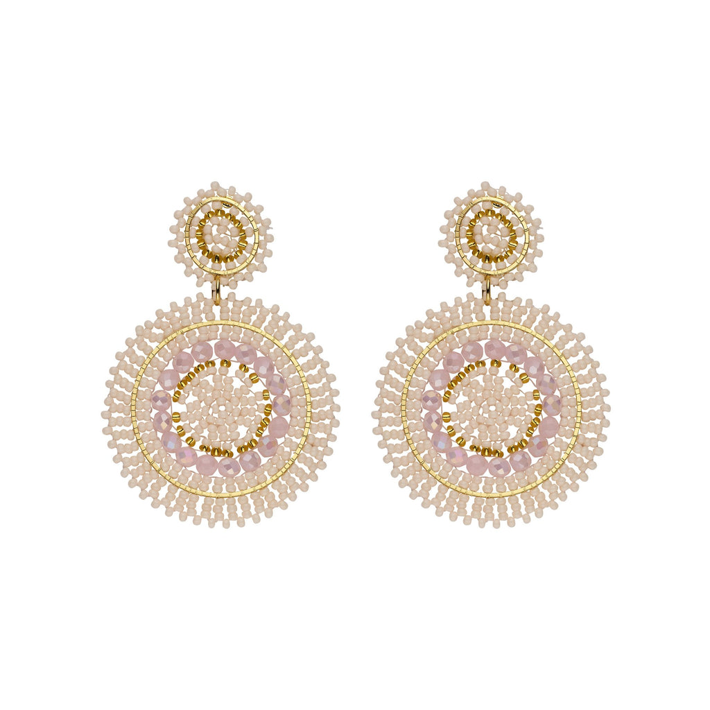 Biba Oorbellen Beige - Crystal & Acryl | Goud | 69x49mm