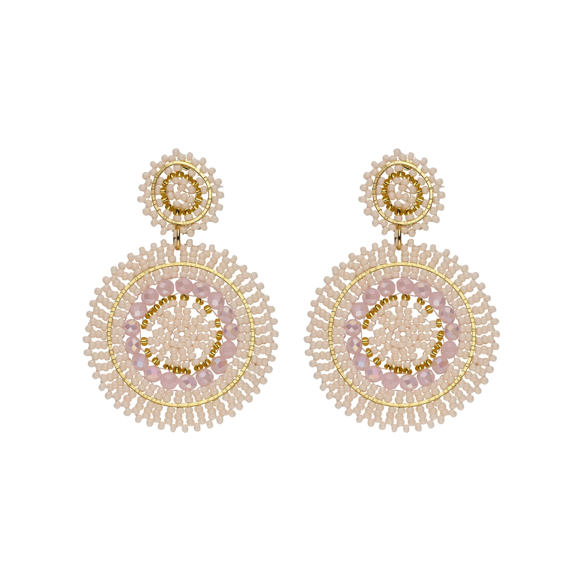 Biba Oorbellen Beige - Crystal & Acryl | Goud | 69x49mm