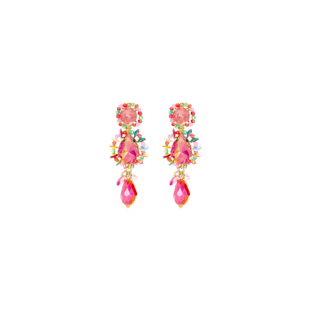 Biba Oorbellen Multicolor Roze - Resin & Glas | Goud | 52x18mm