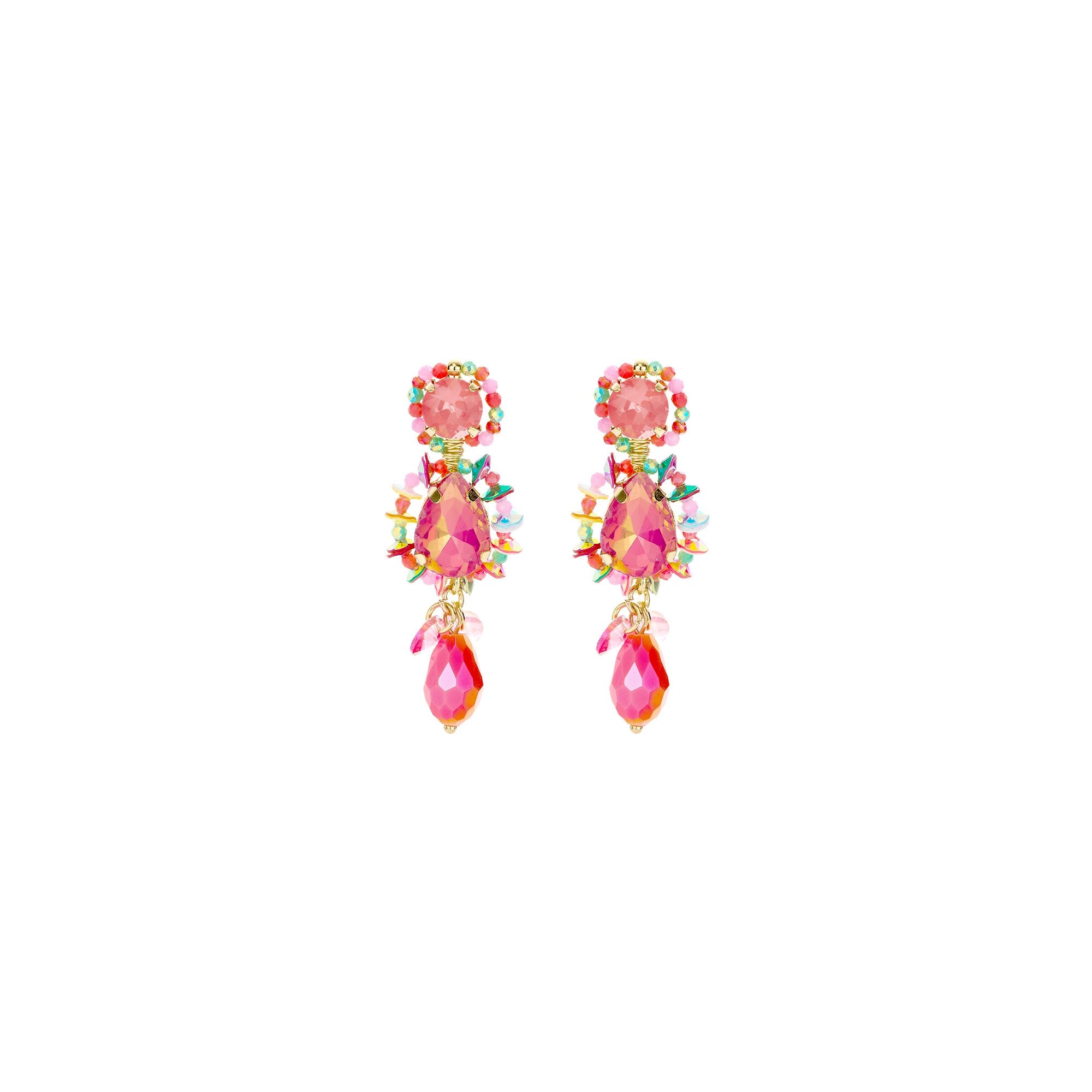 Biba Oorbellen Multicolor Roze - Resin & Glas | Goud | 52x18mm