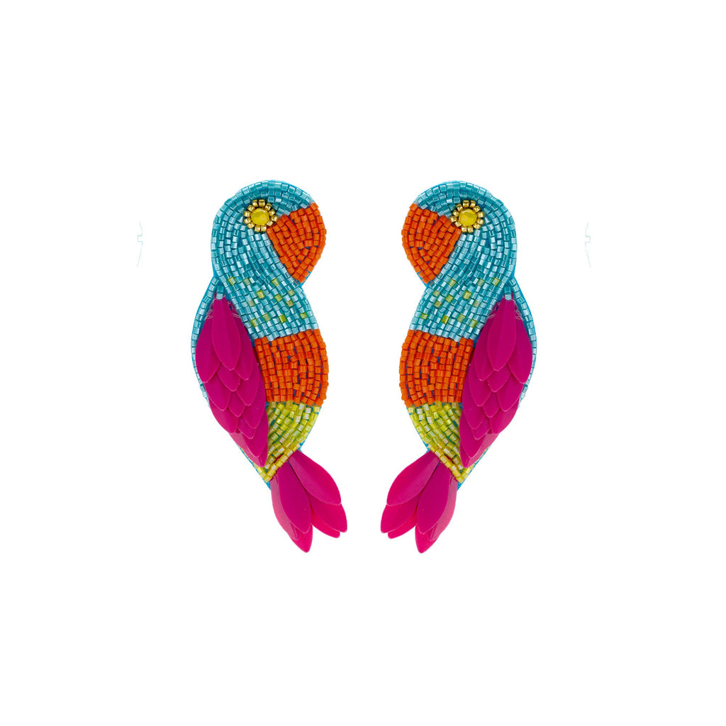Biba Papegaai Oorbellen Multicolor - Vilt & Crystal | Goud | 73x25mm