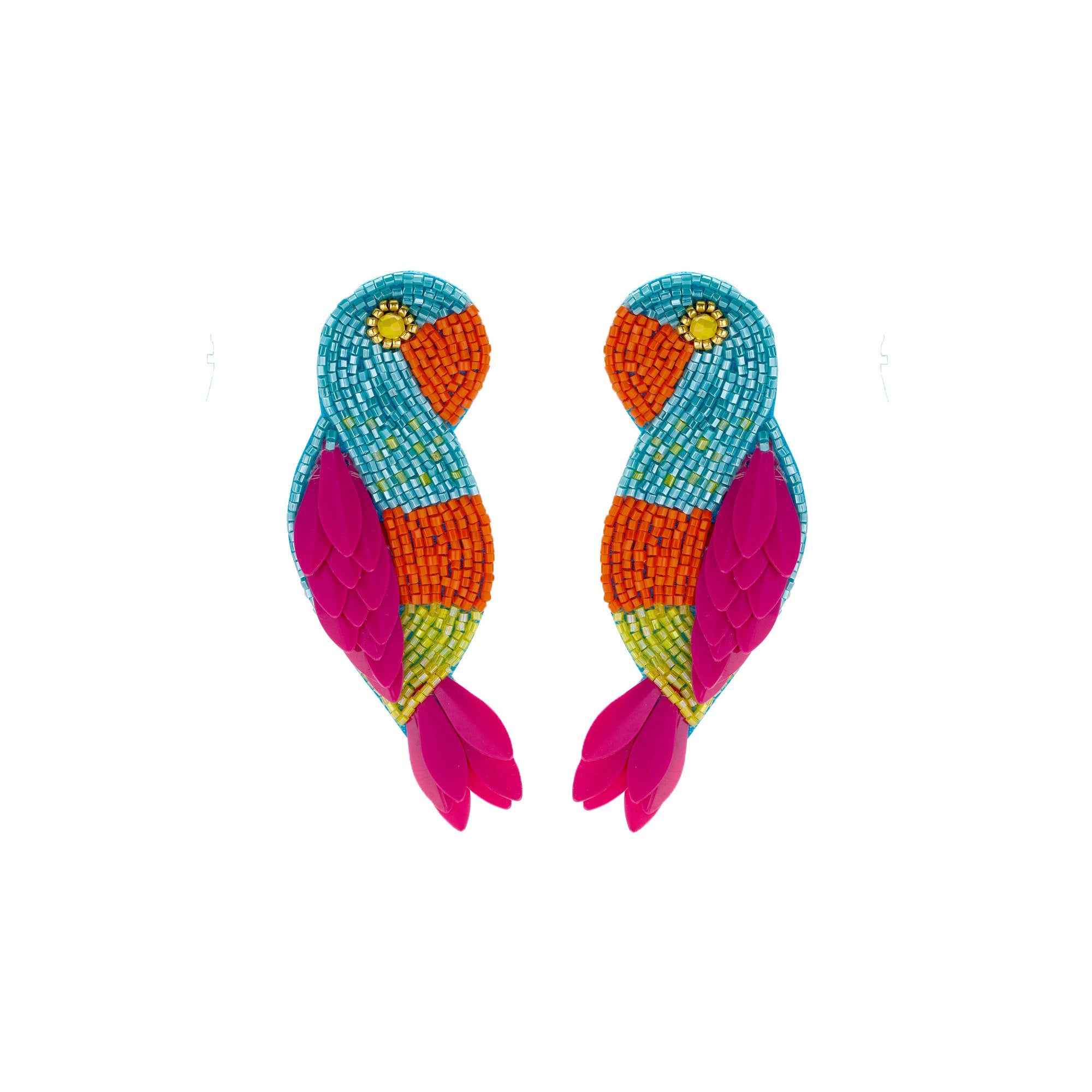 Biba Papegaai Oorbellen Multicolor - Vilt & Crystal | Goud | 73x25mm