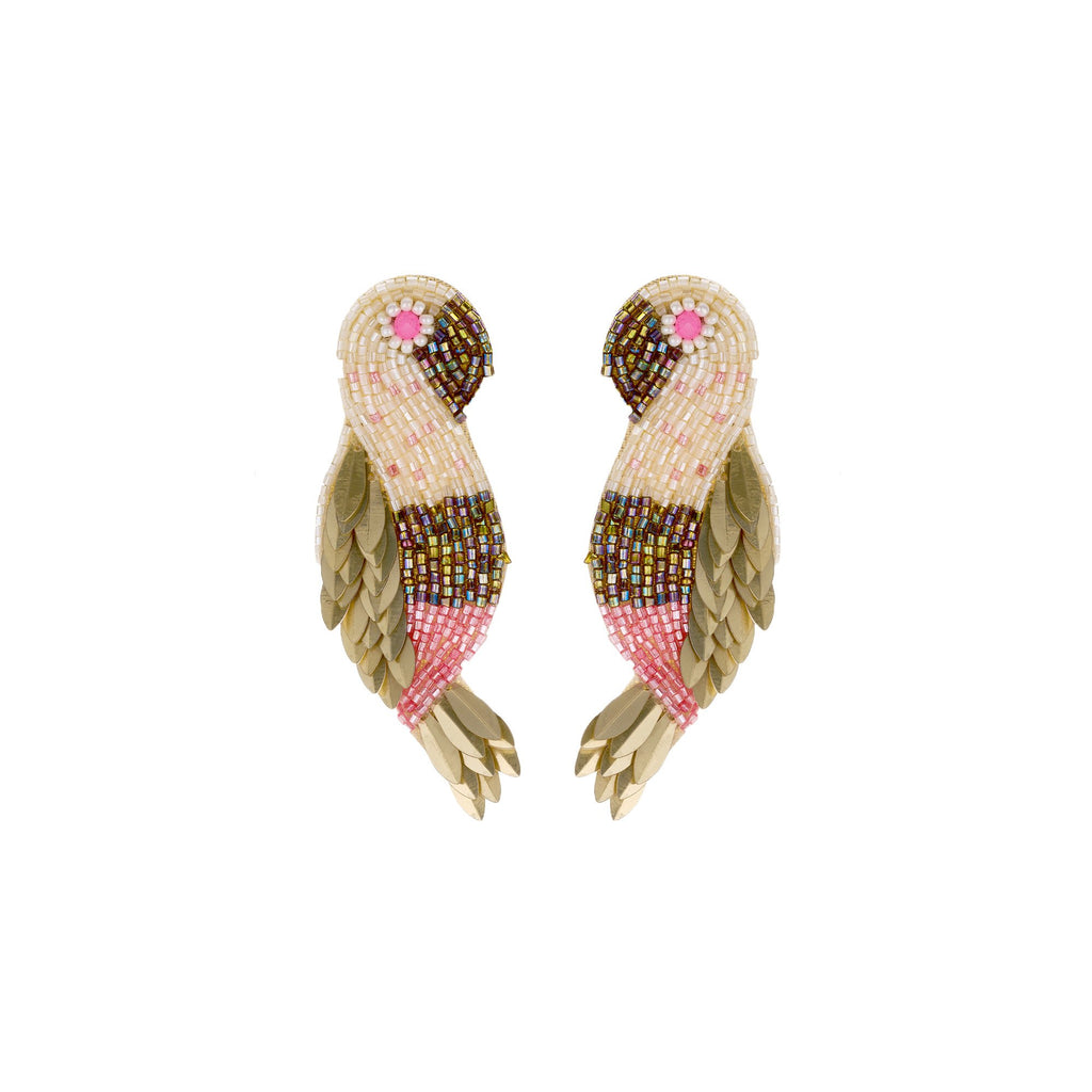 Biba Papegaai Oorbellen Beige - Vilt & Crystal | Goud | 73x25mm