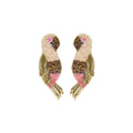 Biba Papegaai Oorbellen Beige - Vilt & Crystal | Goud | 73x25mm