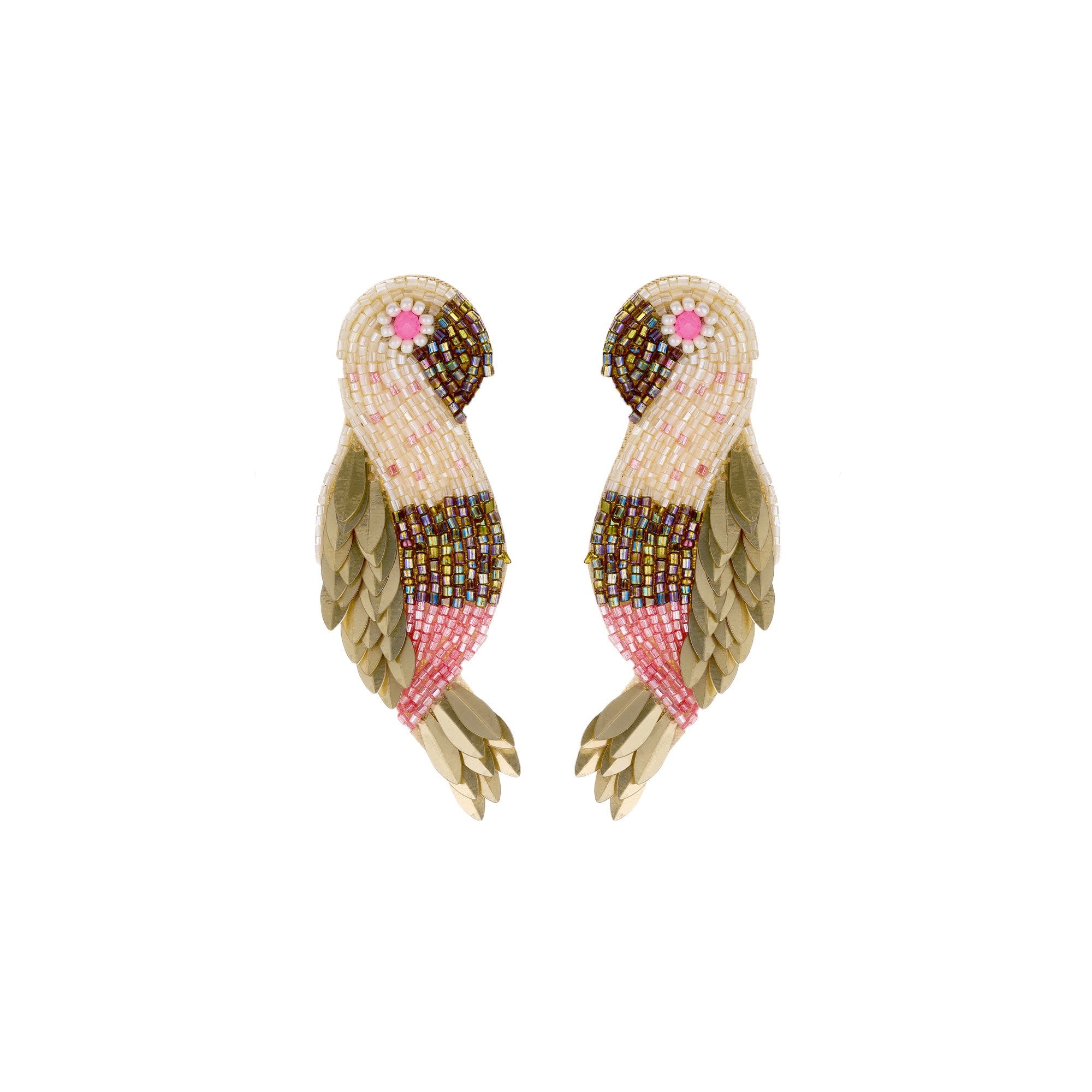 Biba Papegaai Oorbellen Beige - Vilt & Crystal | Goud | 73x25mm