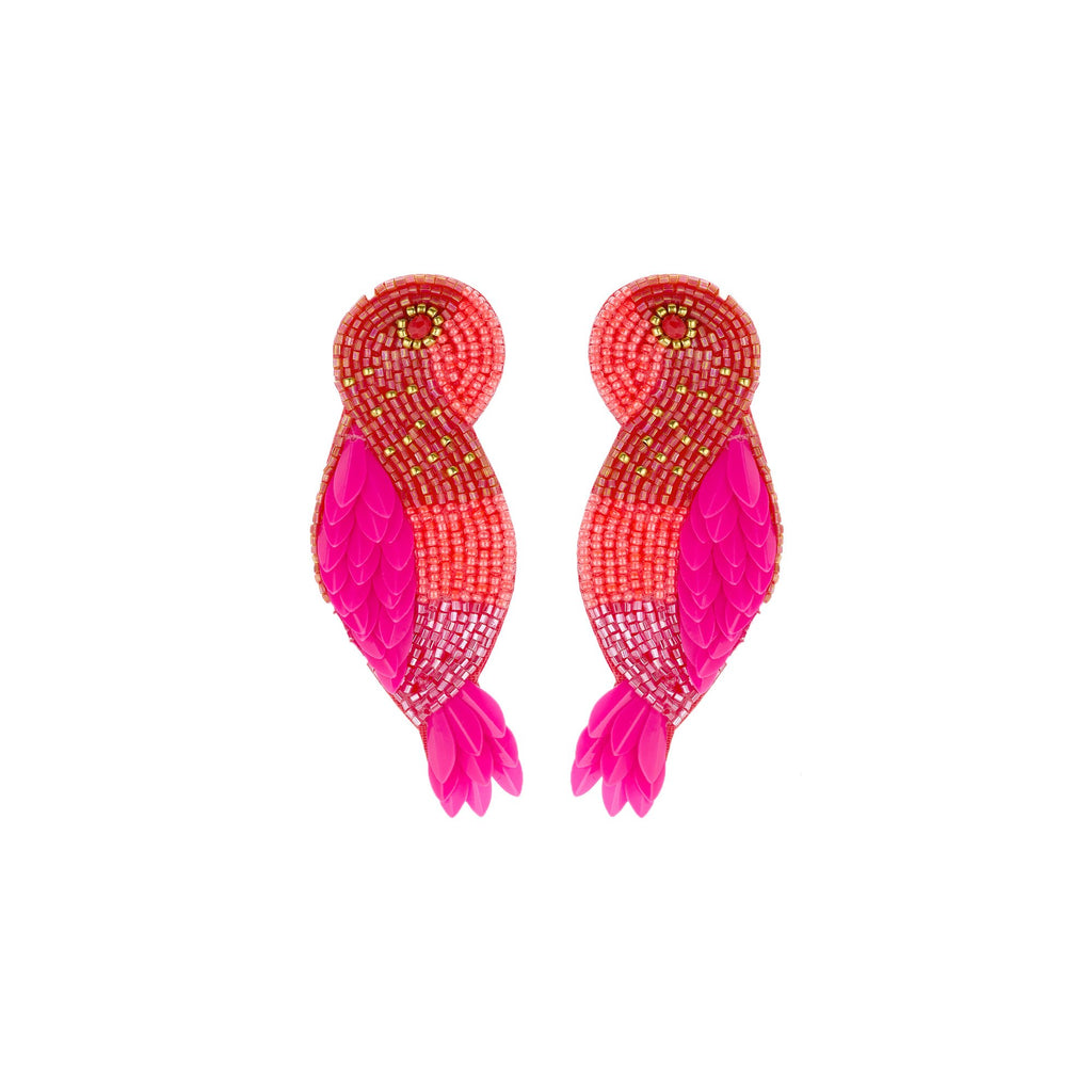 Biba Papegaai Oorbellen Roze - Vilt & Crystal | Goud | 73x25mm