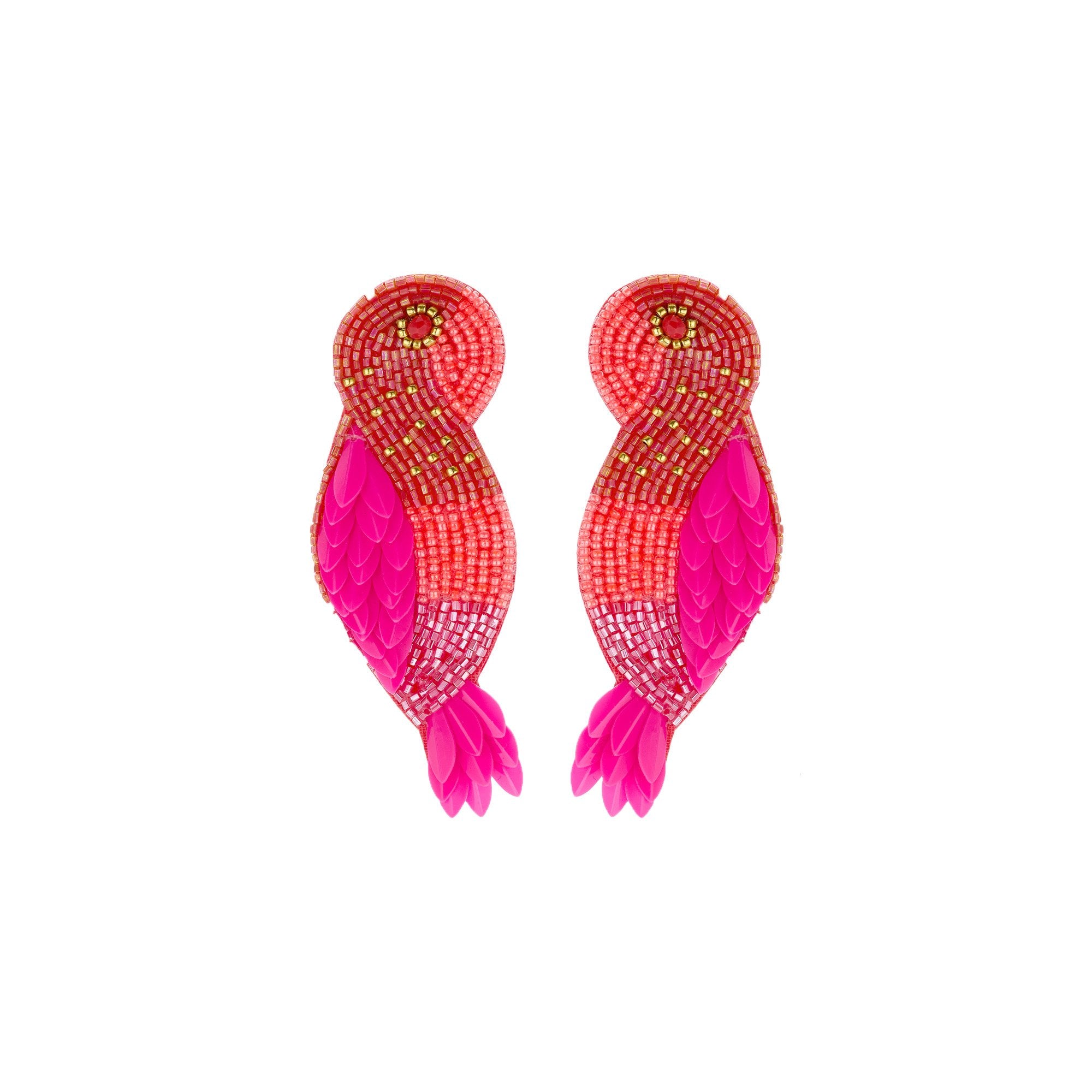Biba Papegaai Oorbellen Roze - Vilt & Crystal | Goud | 73x25mm