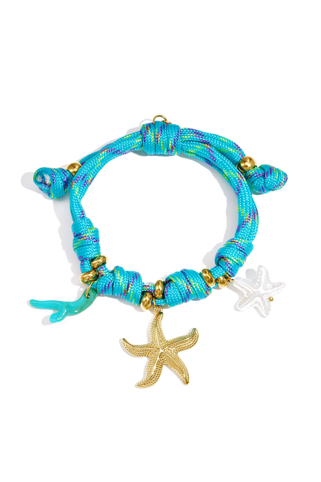 Touw armband met knoopjes en zeester charms
