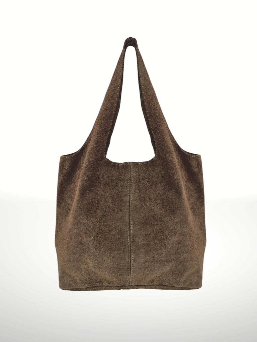 Suède Shopper Donker Taupe met Afneembare Etui - Italian's Leather Collectie