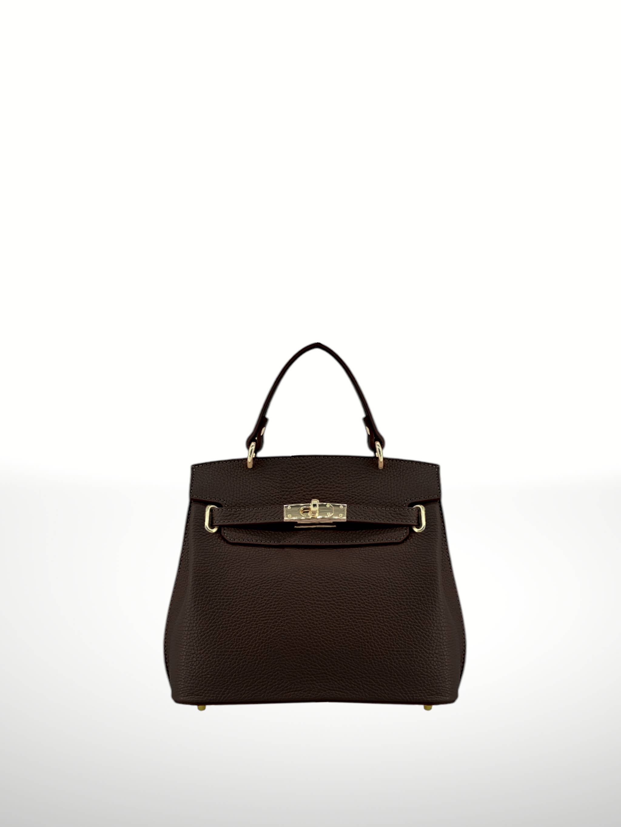 Chocoladebruine Leren Handtas Grace - Italiaans Grained Leather met Trapezium Structuur