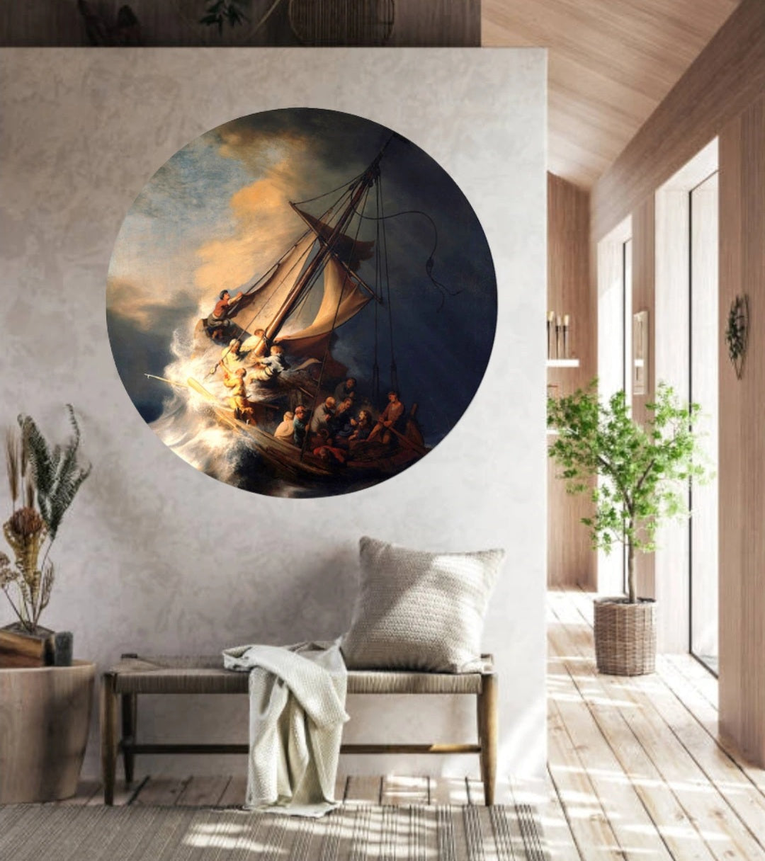 Muurcirkel Storm op het meer van Galilea van Rembrandt van Rijn