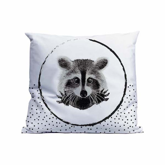Cushion with raccoon and half dotted