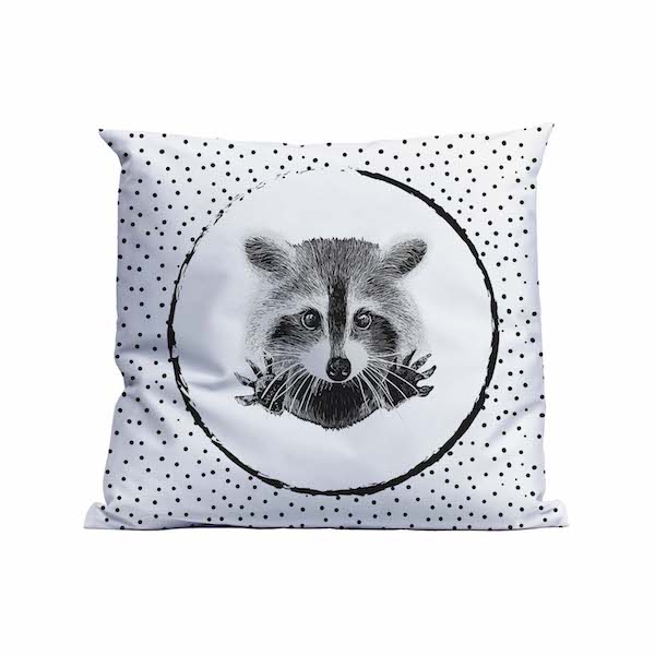 Cushion with raccoon
