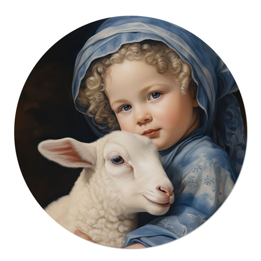 Wandkreis Vintage Kind mit Schaf