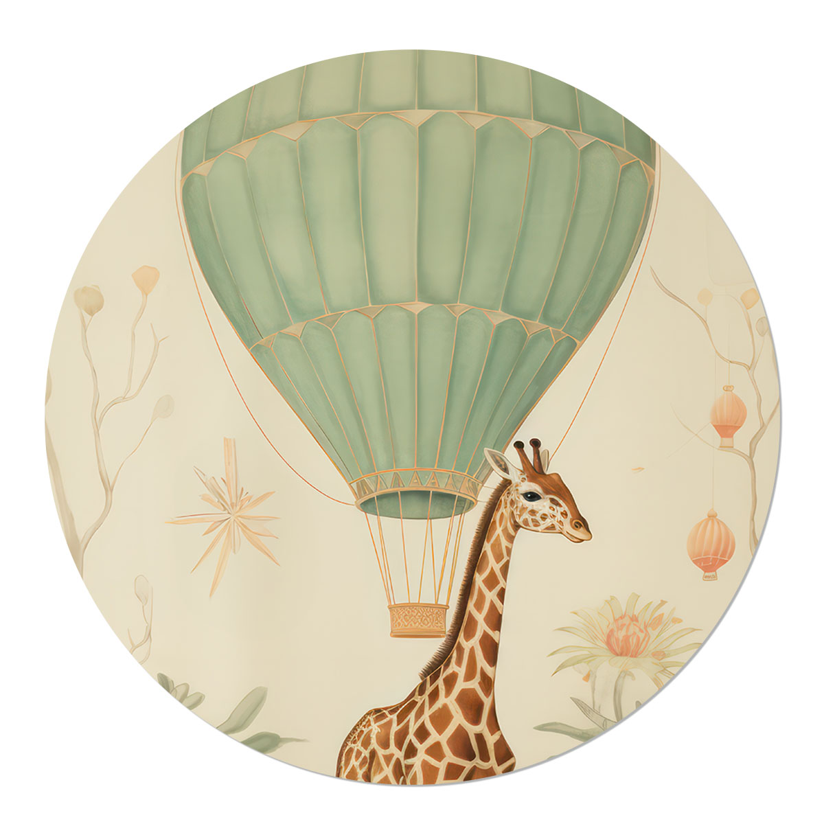 Muurcirkel Vintage Giraf met luchtballon