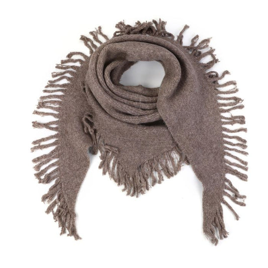 Bruine Sjaal met Franjes - Viscose 65x180cm