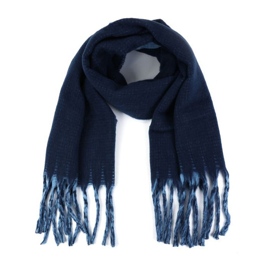 Donkerblauwe Sjaal met Franjes - Viscose 50x180cm