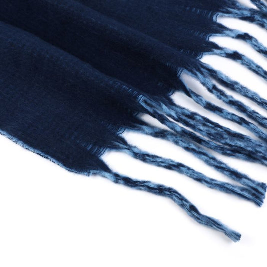 Donkerblauwe Sjaal met Franjes - Viscose 50x180cm