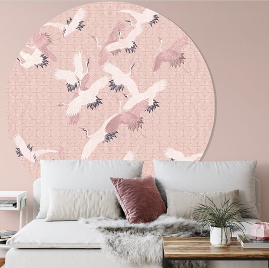 Wandcirkel Japanse kraanvogel roze