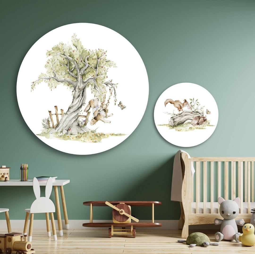 Wandkreis für das Kinderzimmer Waldtiere Schaukel