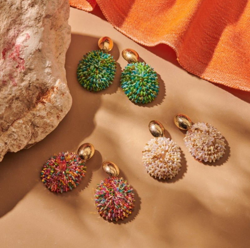 Biba Statement Oorbellen Roze-Oranje - Goudkleurig Metaal met Crystal & Resin