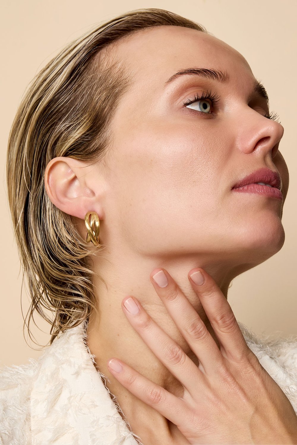 Gouden Oorbellen met Lijnenpatroon RVS 2.7cm - Lume Collectie