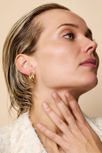 Gouden Oorbellen met Lijnenpatroon RVS 2.7cm - Lume Collectie