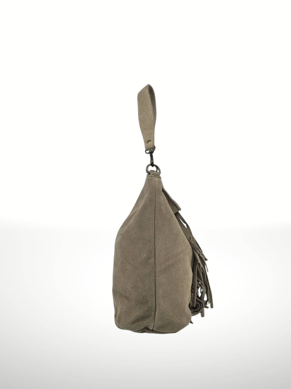 Bohemien Hobo Tas Taupe met Franjes - Echt Suède Rundleer - Italian's Leather Collectie