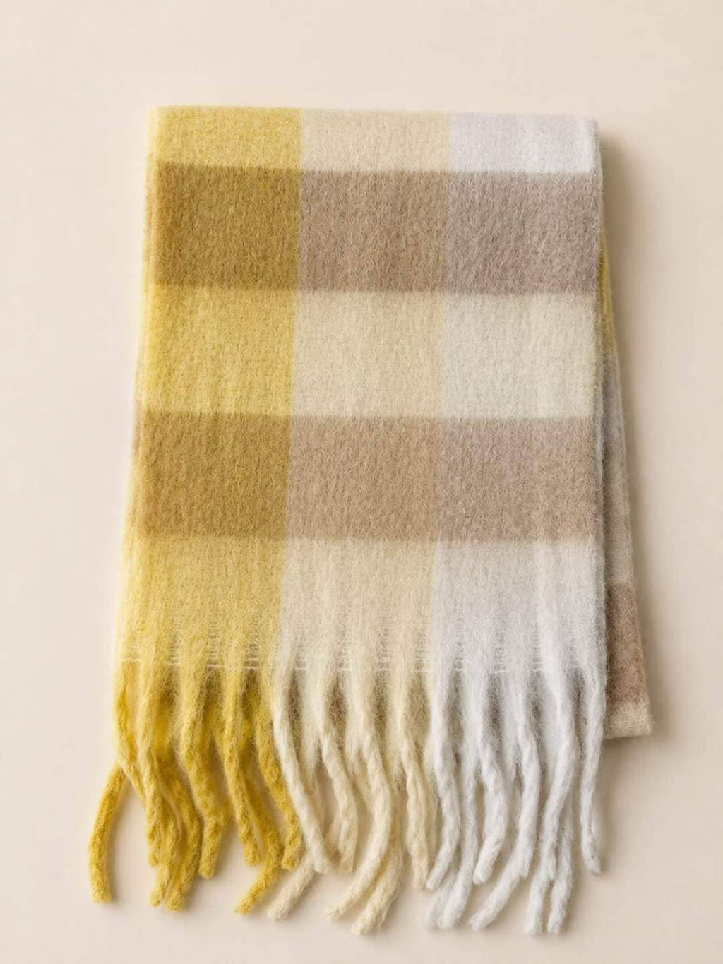Sjaal met Franjes – Geel & Beige Blokken | 210x38cm | Wauw Fashion (nl)